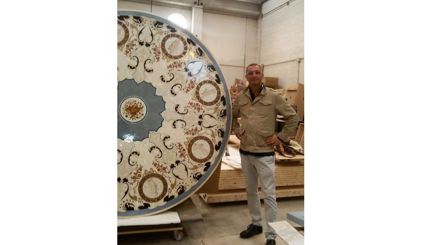 Dining Tables LUXURY FURNITURE CUSTOM MOTHER OF PEARL BOULLE ROUND DINING TABLE.