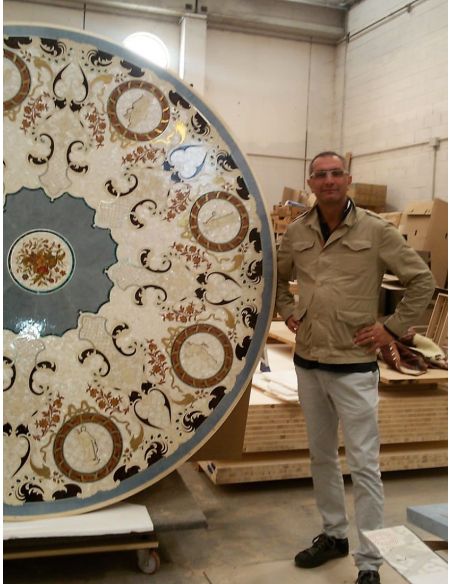 Dining Tables LUXURY FURNITURE CUSTOM MOTHER OF PEARL BOULLE ROUND DINING TABLE.