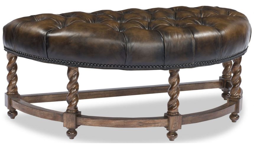Luxury Leather & Upholstered Furniture Walnut Tufted Semi Circle Ottoman