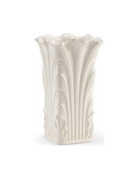 White Glazed Square Acanthus Vase
