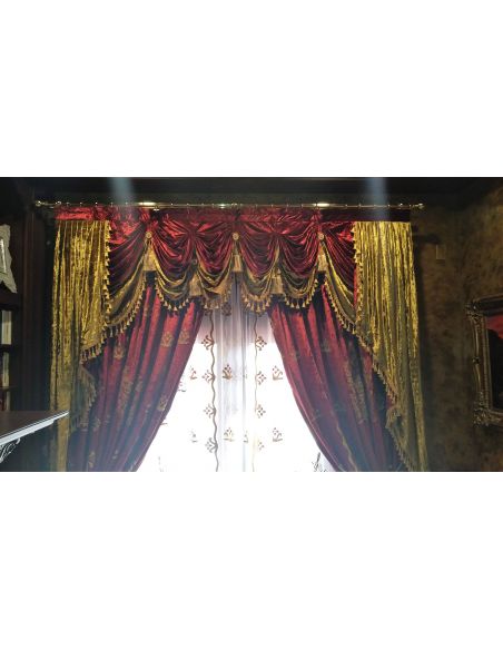 Custom Window Treatments Embroidered Cardinal Red custom made draperies