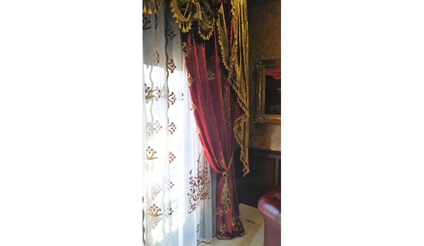 Custom Window Treatments Embroidered Cardinal Red custom made draperies