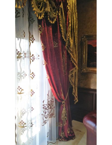 Custom Window Treatments Embroidered Cardinal Red custom made draperies
