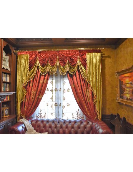 Custom Window Treatments Embroidered Cardinal Red custom made draperies