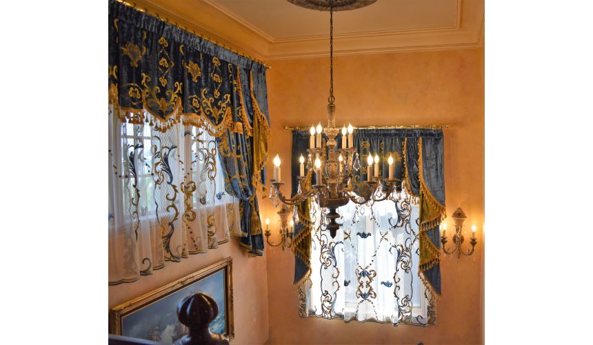 Custom Window Treatments Royal Blue and Gold embroidered custom made draperies