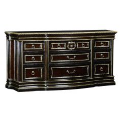 French Style Furniture Large wood dresser with silver highligted trim