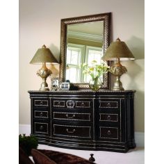 French Style Furniture Large wood dresser with silver highligted trim 2