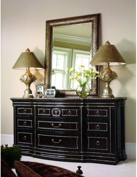 French Style Furniture Large wood dresser with silver highligted trim