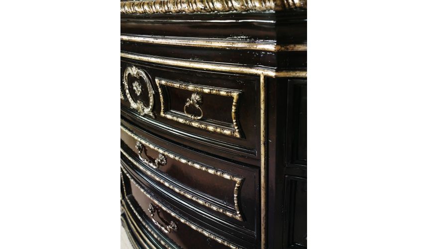 French Style Furniture Large wood dresser with silver highligted trim