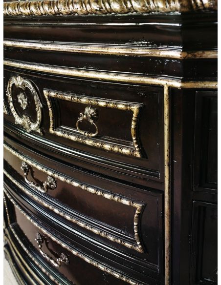 French Style Furniture Large wood dresser with silver highligted trim