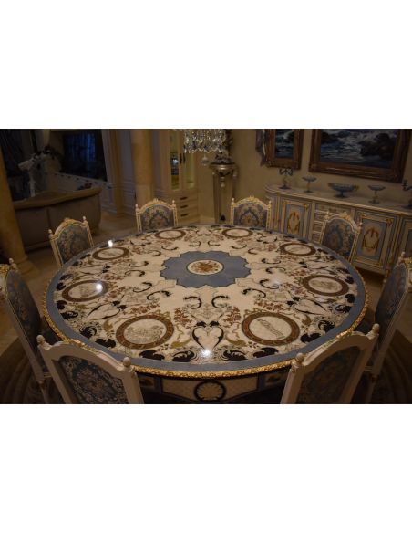 LUXURY FURNITURE CUSTOM MOTHER OF PEARL BOULLE ROUND DINING TABLE.