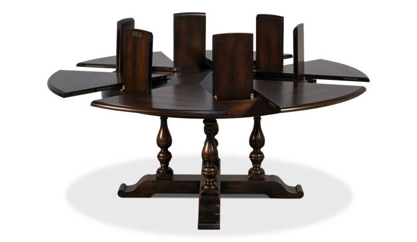 Dining Tables 100 inches open. Jupe table with self storing leaves, Dark walnut