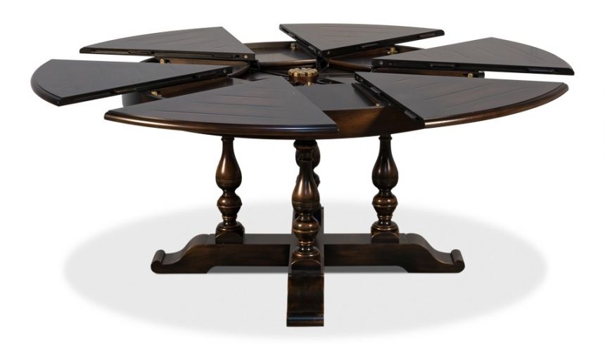 Dining Tables 56 inches open. Jupe table with self storing leaves, Dark walnut