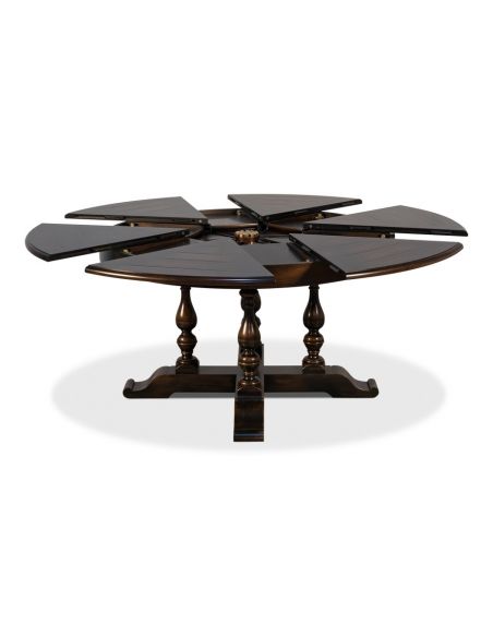 Dining Tables 56 inches open. Jupe table with self storing leaves, Dark walnut
