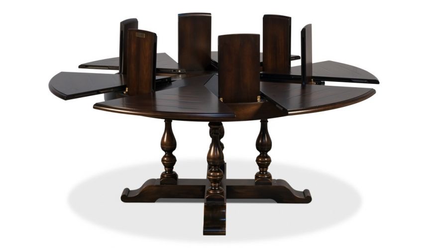 Dining Tables 70 inches open. Jupe table with self storing leaves, Dark walnut