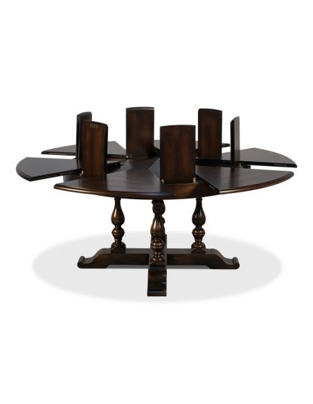 Dining Tables 70 inches open. Jupe table with self storing leaves, Dark walnut