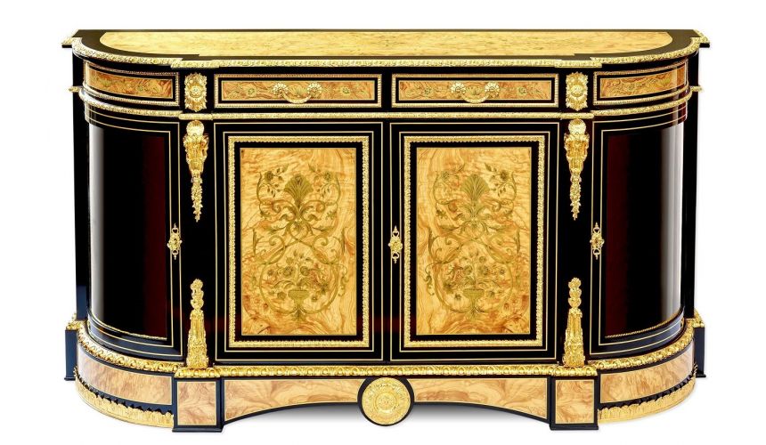 Breakfronts & China Cabinets Luxury medium size breakfront cabinet. King Louis Collection Boulle marquetry work.
