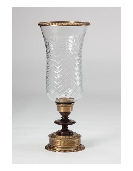 High Quality Furniture Hand Cut Crystal Hurricane With Antique Brass