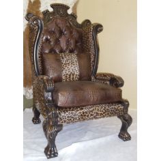 CHAIRS, Leather, Upholstered, Accent Large high back king of the jungle room chair