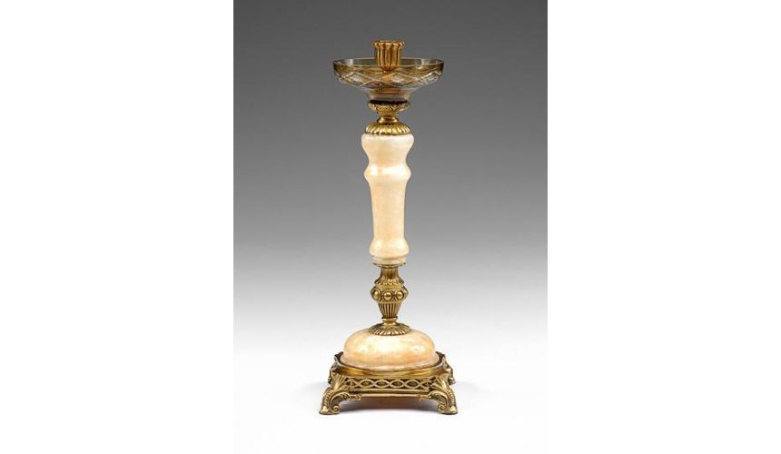 Decorative Accessories High Quality Furniture Crystal Candleholder In Cast Brass