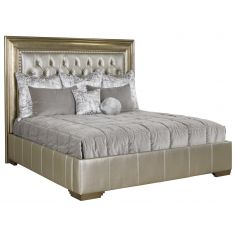BEDS - Queen, King & California King Sizes Bed with quilted platinum headboard with distressed wooden detailing
