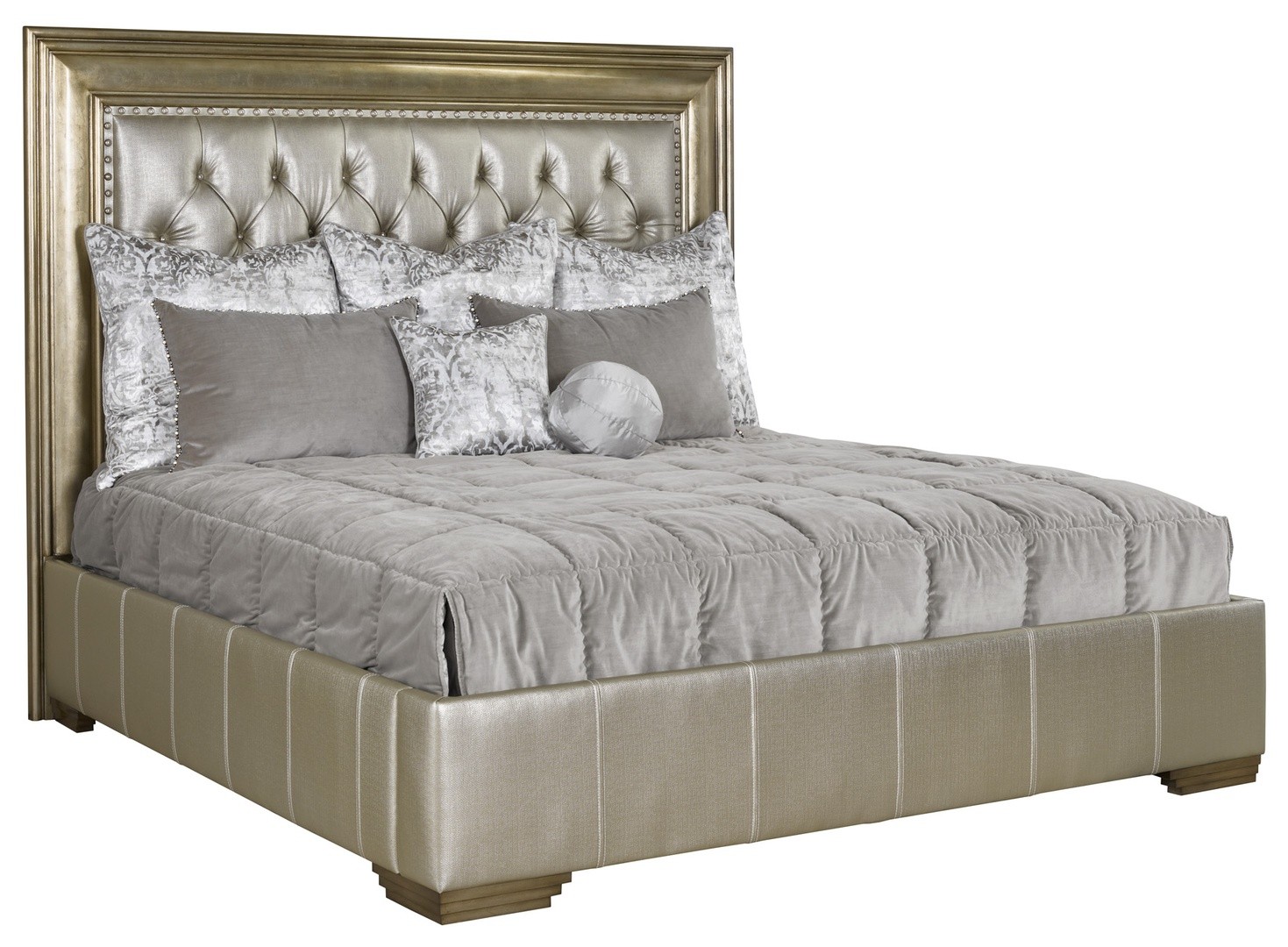 BEDS - Queen, King & California King Sizes Bed with quilted platinum headboard with distressed wooden detailing