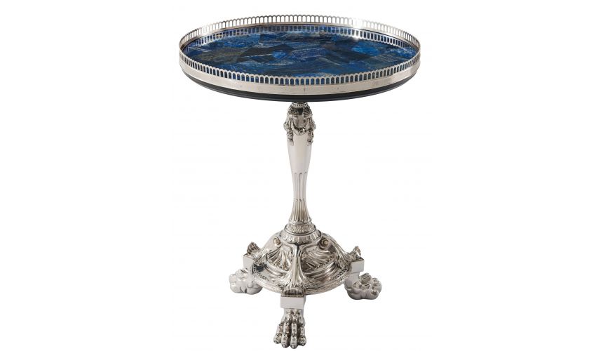 Round and Oval Coffee tables Lapis Lazuli stone top cocktail table with beautiful metal work detail