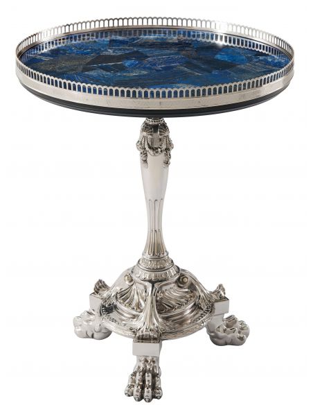 Round and Oval Coffee tables Lapis Lazuli stone top cocktail table with beautiful metal work detail