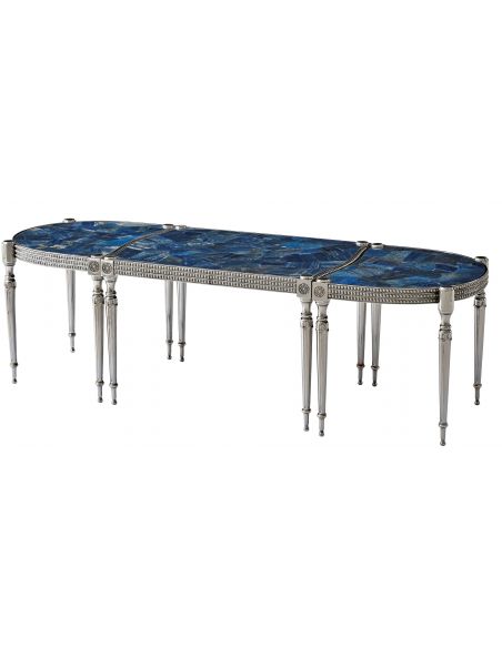 Round and Oval Coffee tables Jade top cocktail table with beautiful metal work detail