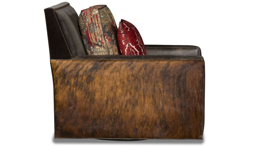 CHAIRS, Leather, Upholstered, Accent Hair on hide western style swivel chair