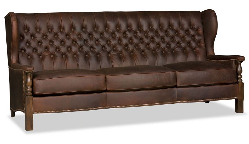 Library Leather Sofa With Tufted Back, Tufted Back Sofa