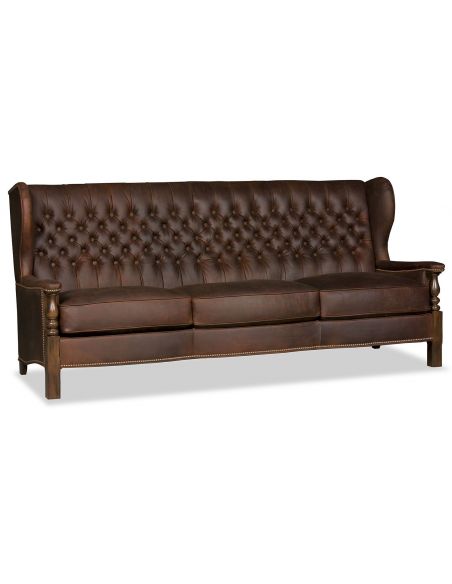Library leather sofa with tufted back