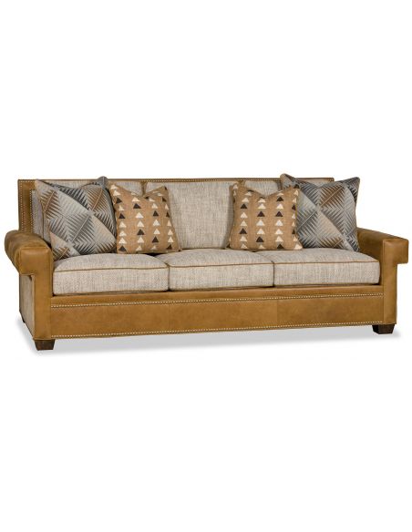 Luxury leather and fabric transitional sofa