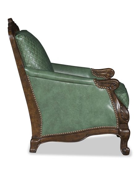 CHAIRS, Leather, Upholstered, Accent Embossed quilted leather library chair