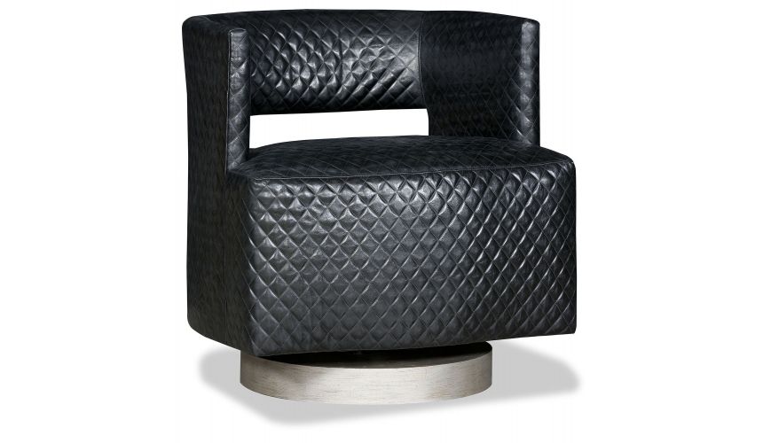 Diamond Embossed Leather Swivel Tilt, Black Swivel Barrel Chair