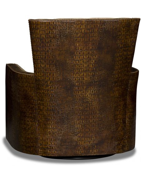 MOTION SEATING - Recliners, Swivels, Rockers Swivel embossed gator brown and tan library chair