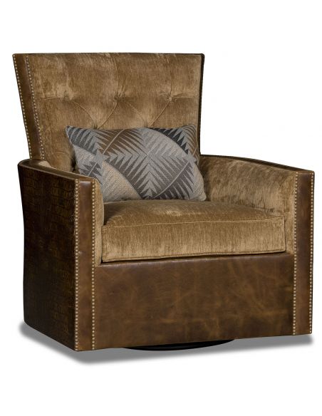 Swivel embossed gator brown and tan library chair