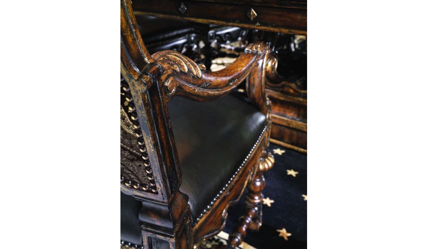 Dining Chairs Dining room chair covered in a combination of leather and printed fabrics