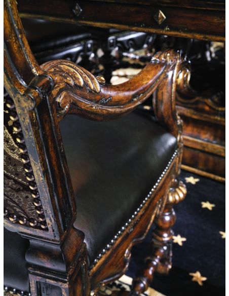 Dining Chairs Dining room chair covered in a combination of leather and printed fabrics