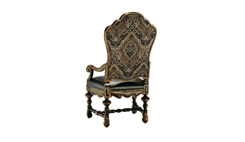 Dining Chairs Dining room chair covered in a combination of leather and printed fabrics