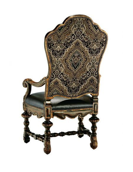 Dining Chairs Dining room chair covered in a combination of leather and printed fabrics