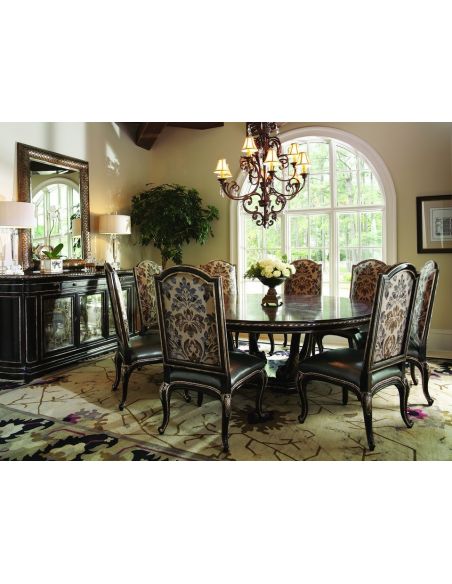 Dining Tables Round dining table with intricate inlay design