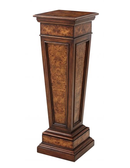luxury furniture walnut & brass engraved panel pedestal / column