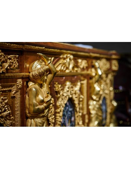 Breakfronts & China Cabinets Deluxe Golden Detailed Writing Desk with Oval Paintings from our furniture showpiece collection....