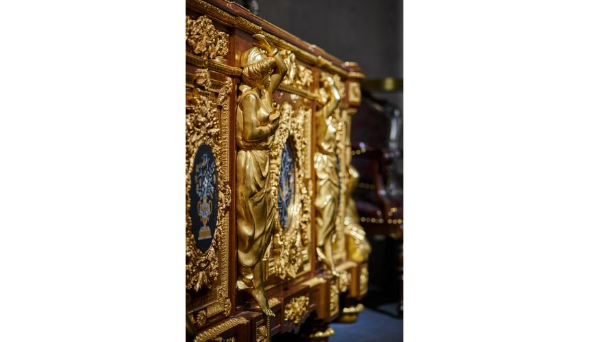 Breakfronts & China Cabinets Deluxe Golden Detailed Writing Desk with Oval Paintings from our furniture showpiece collection....