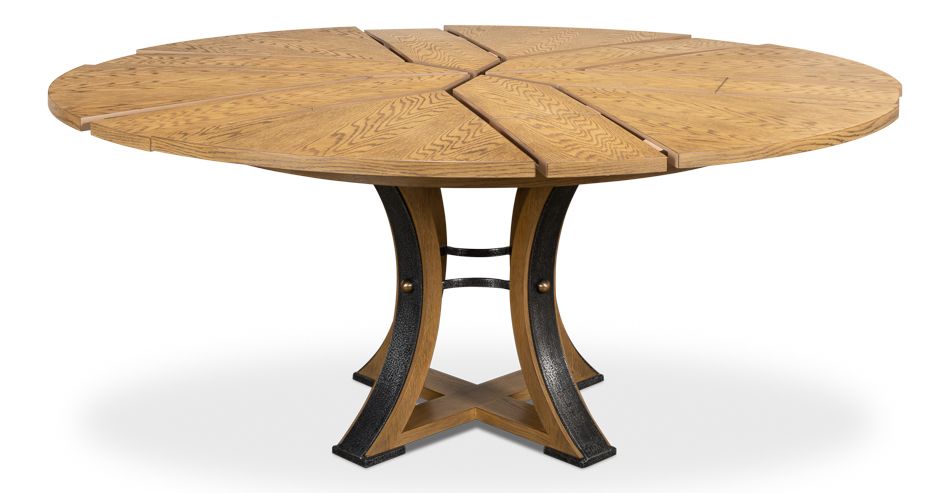 56 Round table with self storing leaves. Gray bleached oak wood