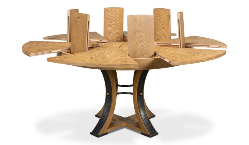 56 Round table with self storing leaves. Gray bleached oak wood