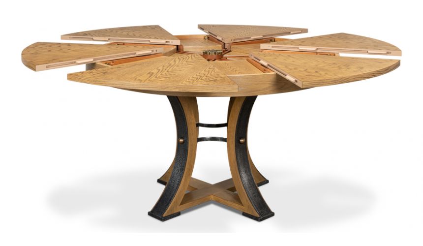 70 Round table with self storing leaves. Gray bleached oak wood