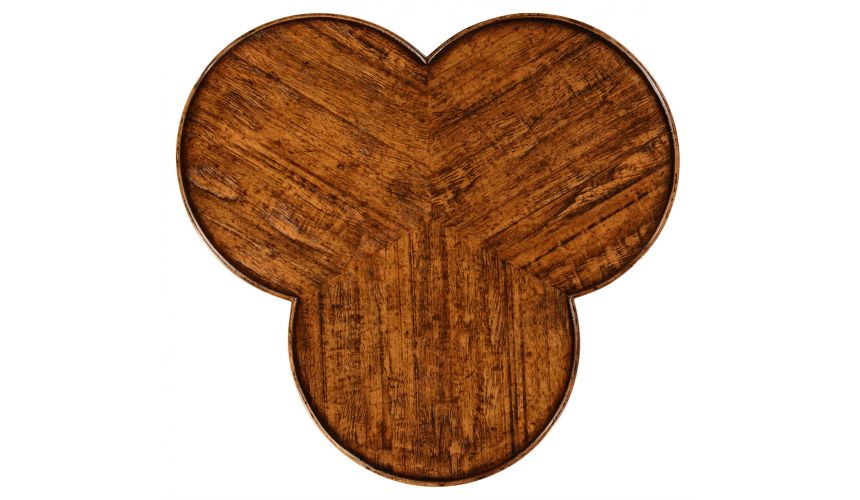 Plank walnut trefoil side table.