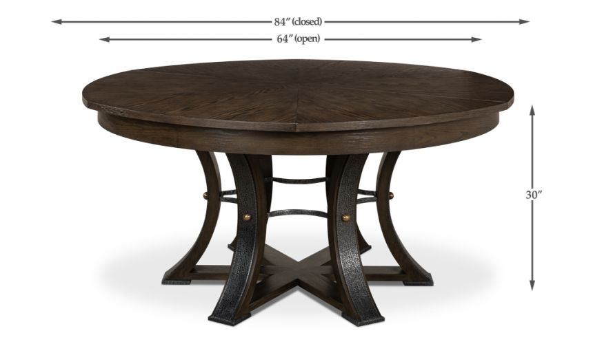 Large round table with self storing leaves.